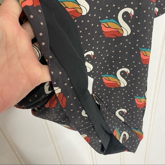 Fossil Swan Print Silk Shift Dress Black XS -186 - Picture 11 of 12